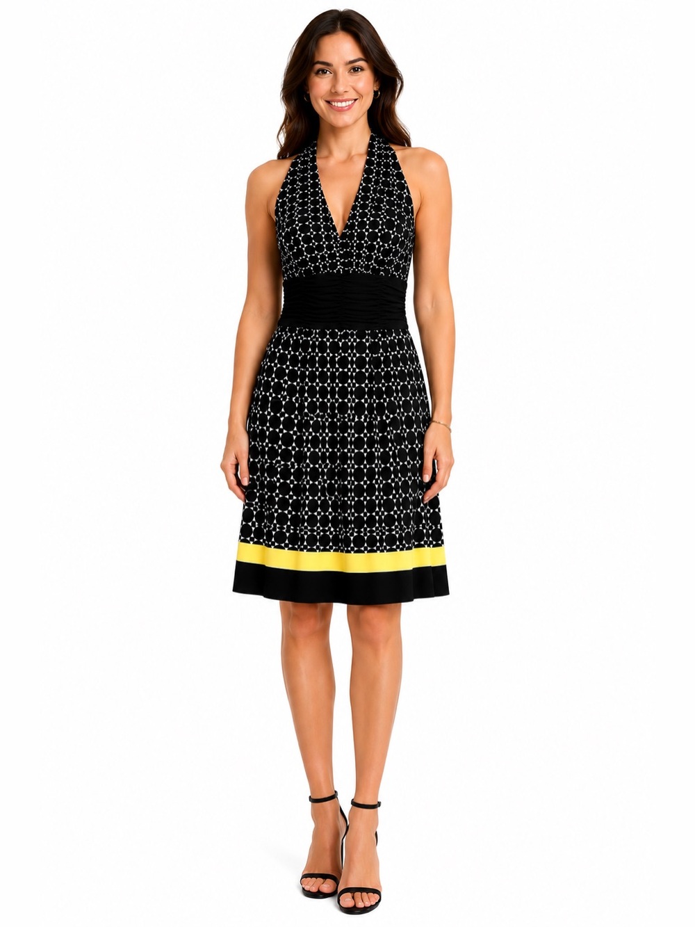 NWT Halter Black Polka Dot Midi Dress 6 Retro Pinup Fit Flare Cocktail Medium